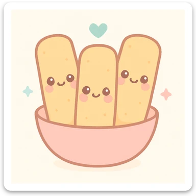 mozzarella sticks, kawaii style, cute faces, blushing, playful, pastel background sticker