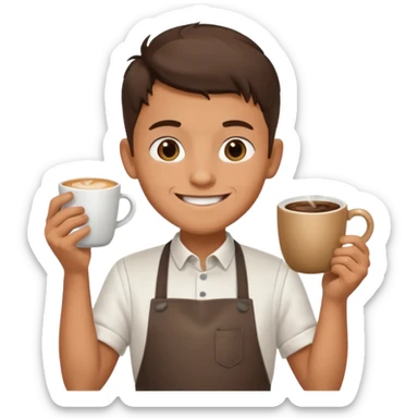 barista boy with apron and steaming coffee sticker