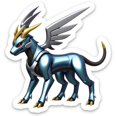 Futuristic Shiny Metallic Alloy Houndoom-Dialga-Genesect-Pokémon-Fakémon-hybrid-creature sticker