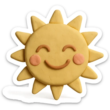 smiling sun with a face, pastel colors, visible fingerprints, matte plasticine claymation style sticker