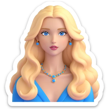 Sophisticated blonde European supermodel with long golden hair, striking blue eyes, high fashion pose sticker
