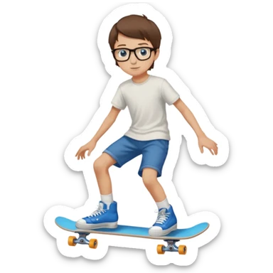 adolescent garçon taille moyenne corpulence maigre cheveux chatain court yeux bleus lunettes photo de pieds style skater sticker