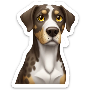 Brown Catahoula leopard dog with white chest hair and yellow eyes sticker