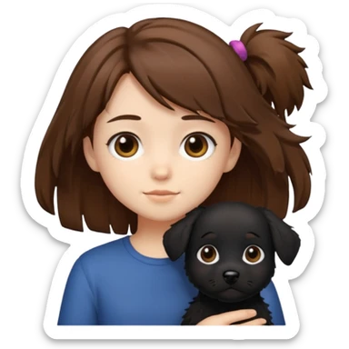 chibi teen with brown hair and her BLAck dog whos scruffy sticker