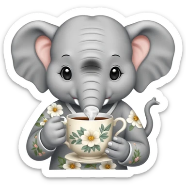 elephant with tea cup sticker