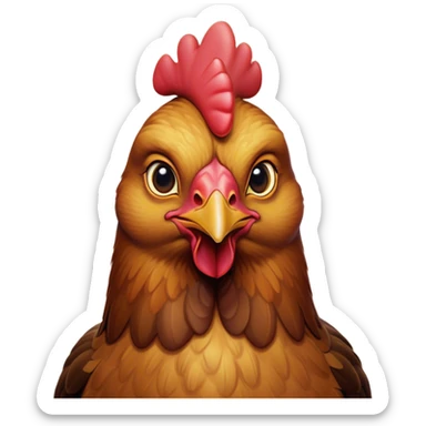 Cinematic Noble Brown Chicken Portrait Emoji, Poised and regal, with a compact, sturdy build and a warm, well-groomed brown plumage, deep-set soulful beady eyes, Simplified yet sharp and sophisticated features, highly detailed, glowing with a soft, dignified glow, high shine, intelligent and earthy, stylized with an air of rustic elegance, focused and attentive, soft glowing outline, capturing the essence of a watchful and confident fowl, so majestic it feels as though it could strut out of the screen with effortless authority! sticker