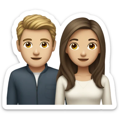 brown haired asian girl with straight hair and brown haired white guy with wavy hair sticker