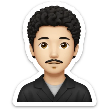 un ragazzo coreano di 18 anni  con il pizzetto capelli ricci e lunghi sciolti  neri  sticker