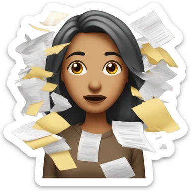 Stressed woman, papers falling sticker