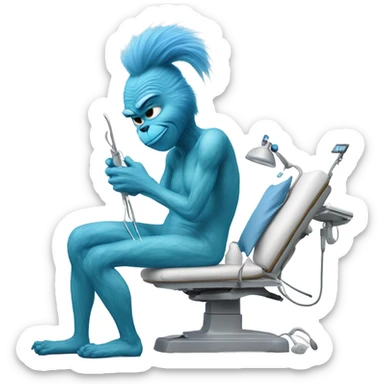 Blue grinch getting knee surgery sticker