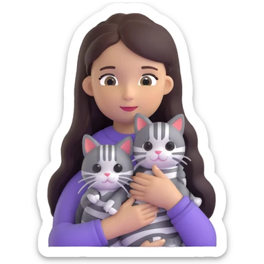 girl with long hair holding a cat with silver stripes sticker
