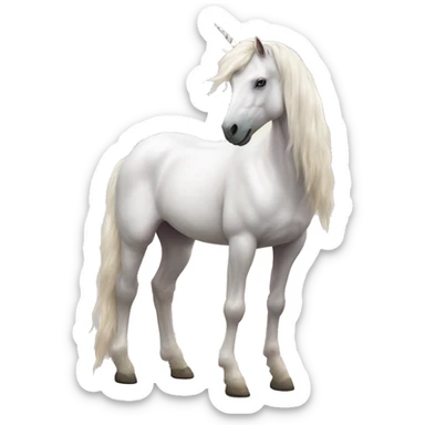 Fullbody realistic four-legged White unicorn with pastel color mane  sticker