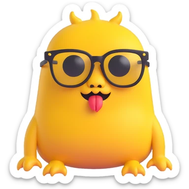 yellow monster with a big nostril wearing black glasses sticker