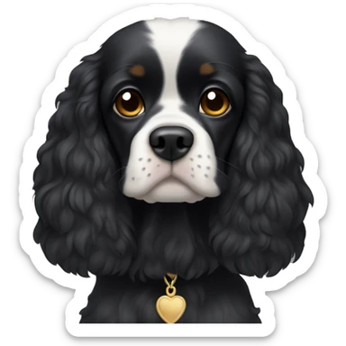 Small completely black king spaniel with black fur on face and white stripe on chest sticker