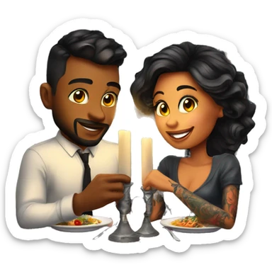 romantic candle light dinner for beautiful tattooed couple sticker