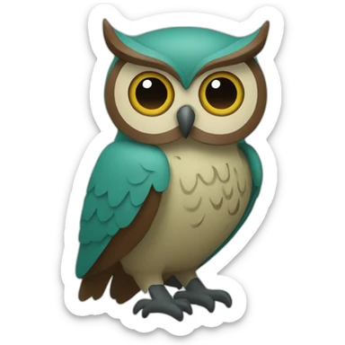 An owl, Greenish blue and brown sticker