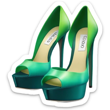 Realistic isolated top view of a pair of dark teal,lime green,mint green and emerald green ombre Jimmy Choo high heel shoes. sticker