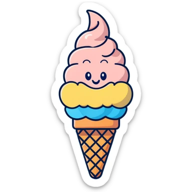 Cute peach ice cream cone with a happy face sticker