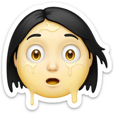 simple emoji, surprised face, classic yellow circular genderless emoji, 😮, long black hair, BREAK. goopy white liquid dripping from cheeks, goopy white cream on lips, goopy white cream in mouth sticker