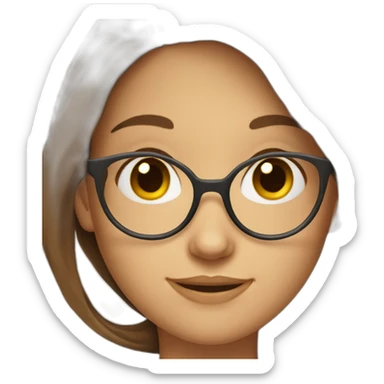 A girl with brown long hair and brown eyes with glasses sticker