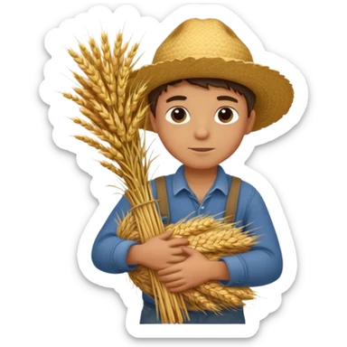 boy farmer, hug a bundle of straw sticker