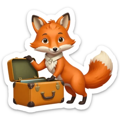 A clever fox gripping a tiny suitcase with its agile tail. sticker