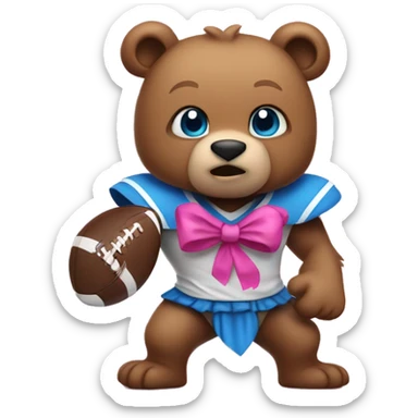 Warrior bear with blue eyes playing football with a pink bow sticker