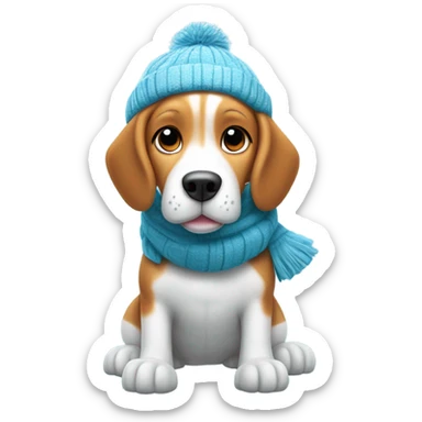 Beagle with winter clothes and snowball fight sticker