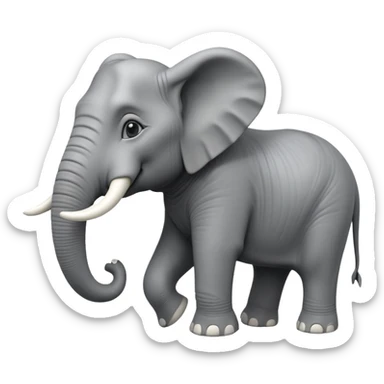 A giant 3D cartoon elephant in side view, towering and muscular, long tusks forward, thick textured skin, dust swirling around, strong sunlight and dramatic shadows, Memoji-style but intense and powerful. sticker