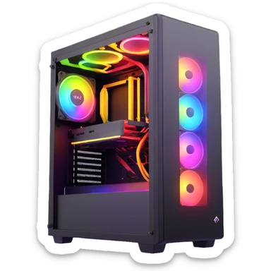 gaming PC with intense rainbow RGB lighting effects sticker
