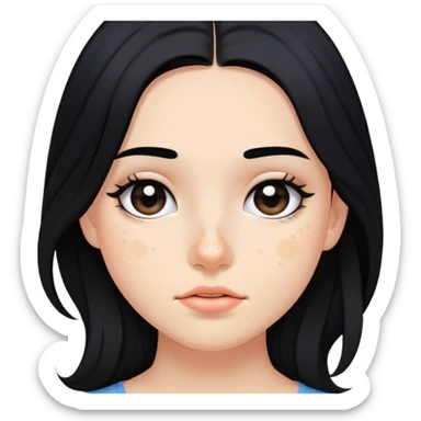 girl with pimples, flowing black hair and minimal makeup sticker