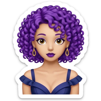 Fashion Model with Purple Curls, navy dress sticker