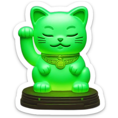 maneki neko 3d in the form of green neon sign sticker