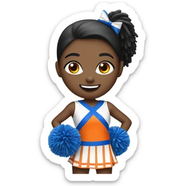 Cheerleader with orange and blue Pom poms  in her hand and a “K1 “on Uniform sticker