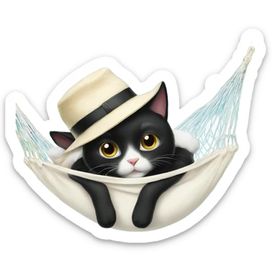 Black and white cat with hat on a hammock sticker