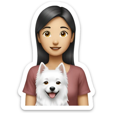asian girl with Japanese spitz dog sticker