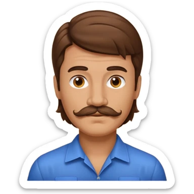 make a mullet man emoji with brown hair and mustache sticker
