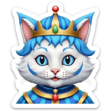 crazy colorful cute little cat jolly joker, medieval, vintage, court jester, mac os icon, blue color sticker
