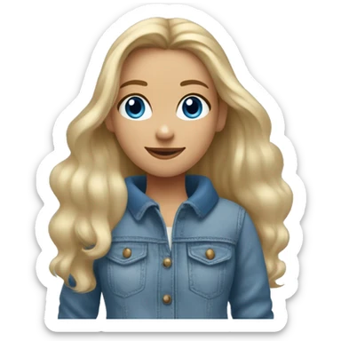 Blonde girl withe blue eyes, and long air, she smile and she wear pullover and blue low jean and Ugg  sticker