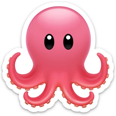Un pulpo caricaturesco de frente, con cabeza grande y redonda rosada, dos ojos negros con brillo blanco, sin boca visible, parte inferior rojo-rosada y tentáculos curvados abiertos hacia los lados. 🐙 sticker