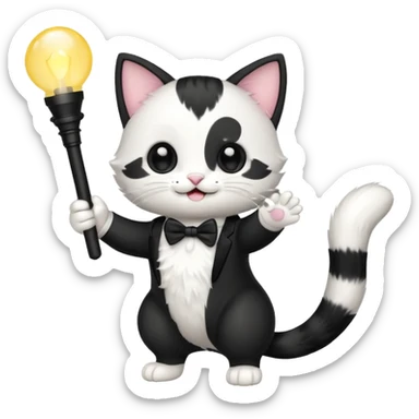 chibi cute tuxedo cat waving holding a light stick sticker