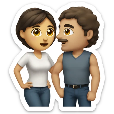 a woman with dark brown middle hair and a man with short light hair are kissing sticker