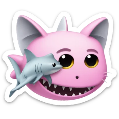 Pink shark and cat combined sticker