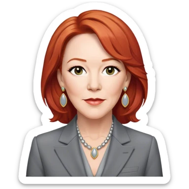 Catherine O'Hara home alone, grey suit jacket, red hair, earlings sticker