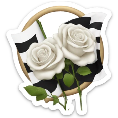 white flag with 3 roses on a black circle  sticker