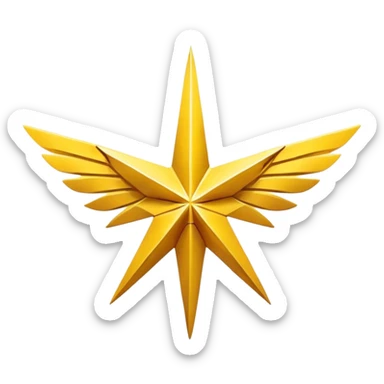 An eight-pointed star with wide wings, colored yellow, featuring a simple mountain silhouette in the center sticker