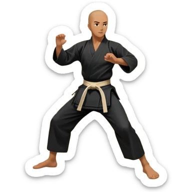 An icon depicting a martial artist in a black gi performing an Aikido technique in a dojo. The background showcases wooden floors, traditional dojo decor, and soft lighting that creates a peaceful yet focused atmosphere. The Aikido practitioner demonstrates fluid movement and precision.  sticker