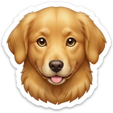Cinematic Cute Golden Retriever Portrait Emoji, Head tilted playfully and inquisitively, showcasing a rich, glossy golden coat with a healthy sheen, round, sparkling brown eyes filled with curiosity, Simplified yet irresistibly adorable features, highly detailed, glowing with a warm, friendly glow, high shine, affectionate and lively, stylized with a touch of whimsy, bright and endearing, soft glowing outline, capturing the essence of a mischievous yet loving companion, so playful it feels like it could leap out of the screen and into your arms! sticker