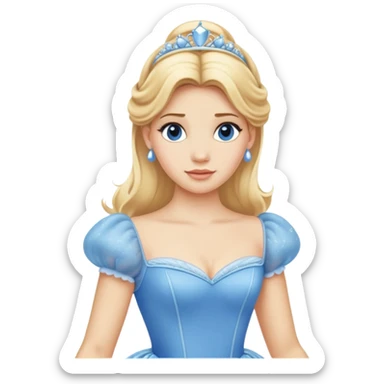 ultra simplified Cinderella, blue dress, blonde hair, very minimal details, slightly zoomed out to show more of dress sticker