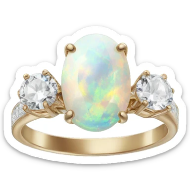 realistic opal engagement ring with two diamonds sticker
